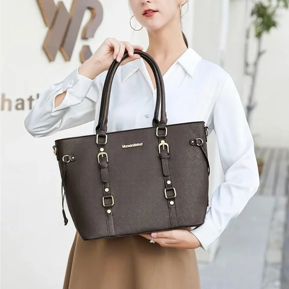 Brown 3PCS Purses for Women Tote Purse and Wallet Set Shoulder Bags - Picture 4 of 6